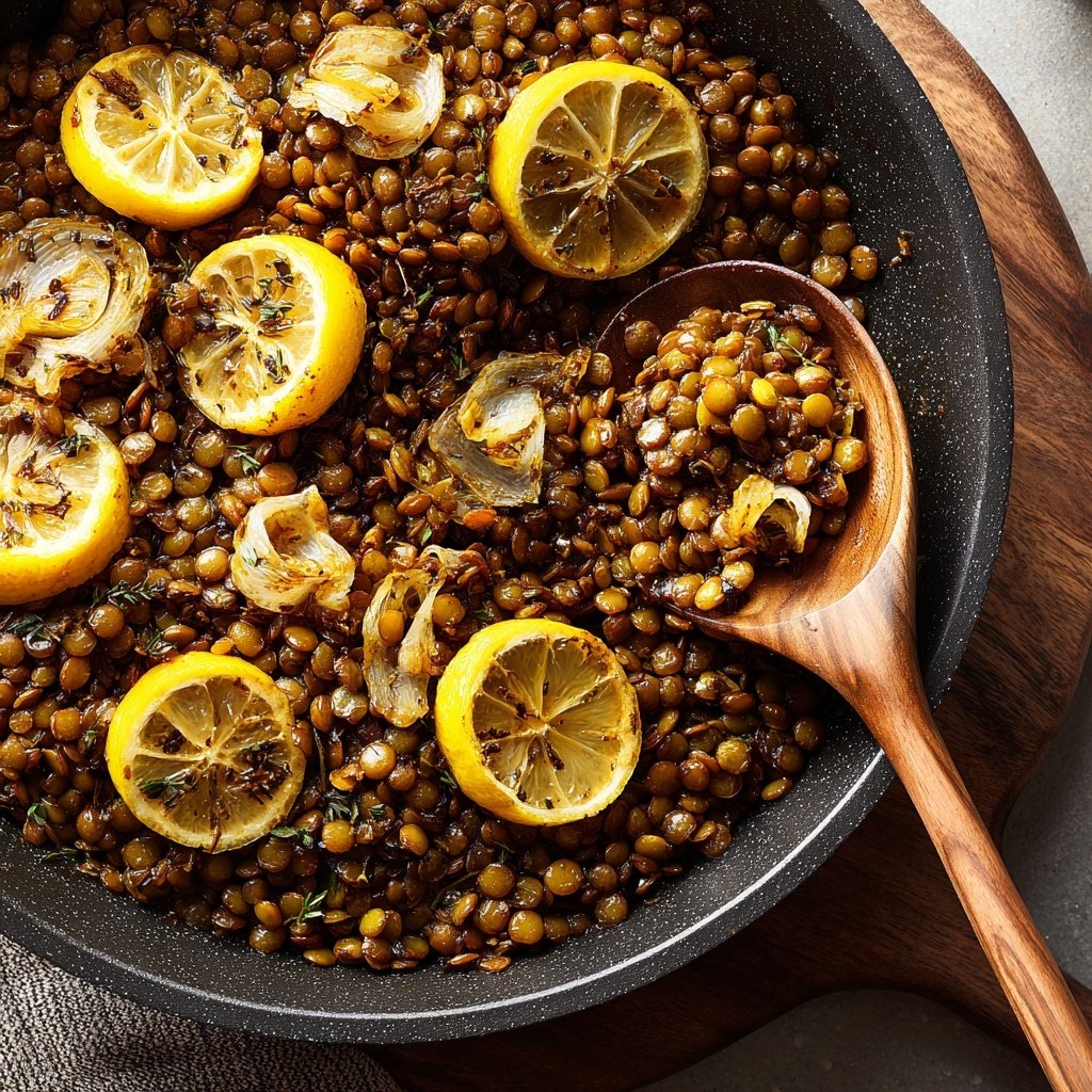 Roasted Lemon Garlic Lentil Skillet