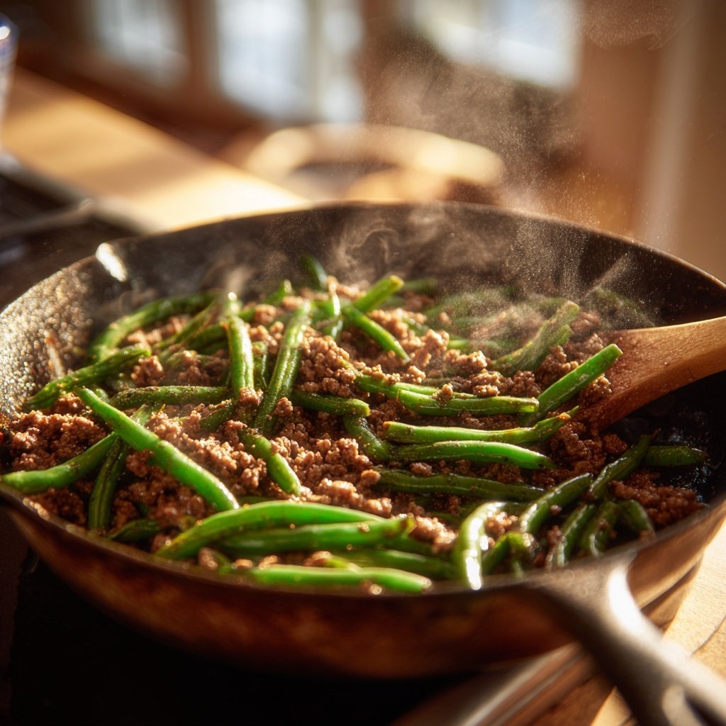 Hamburger Meat And Green Bean Skillet