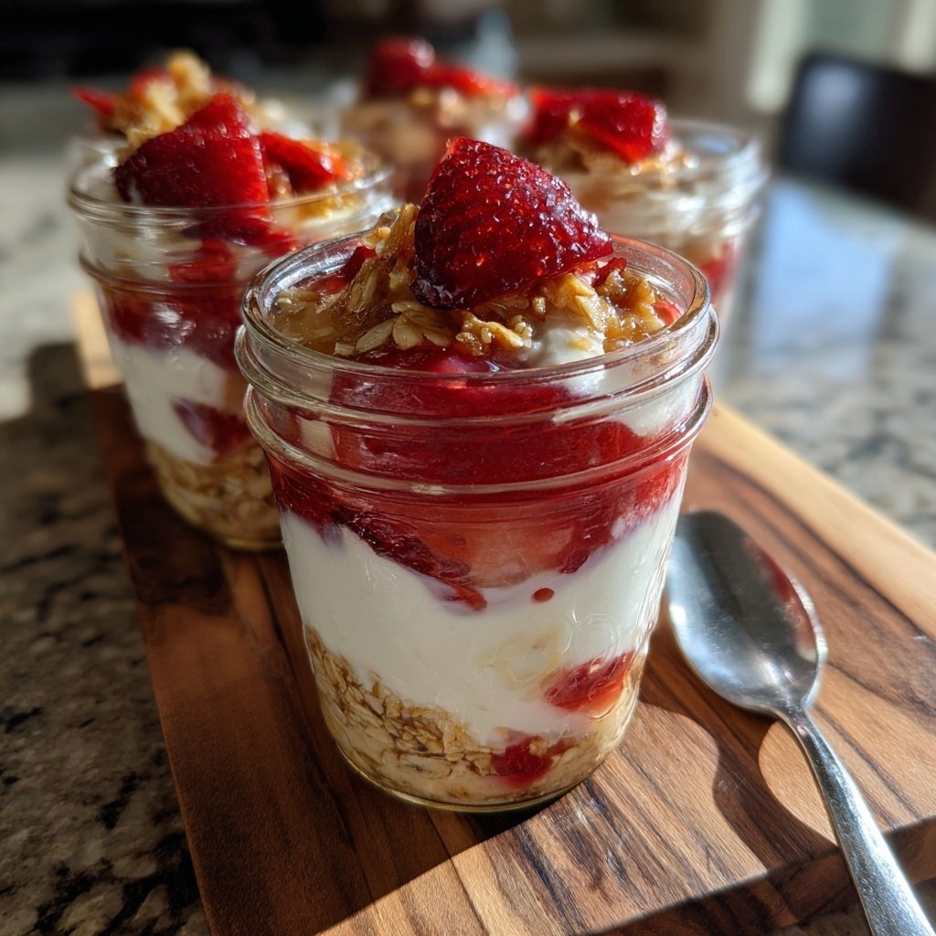 Strawberry Yogurt Oatmeal Jars