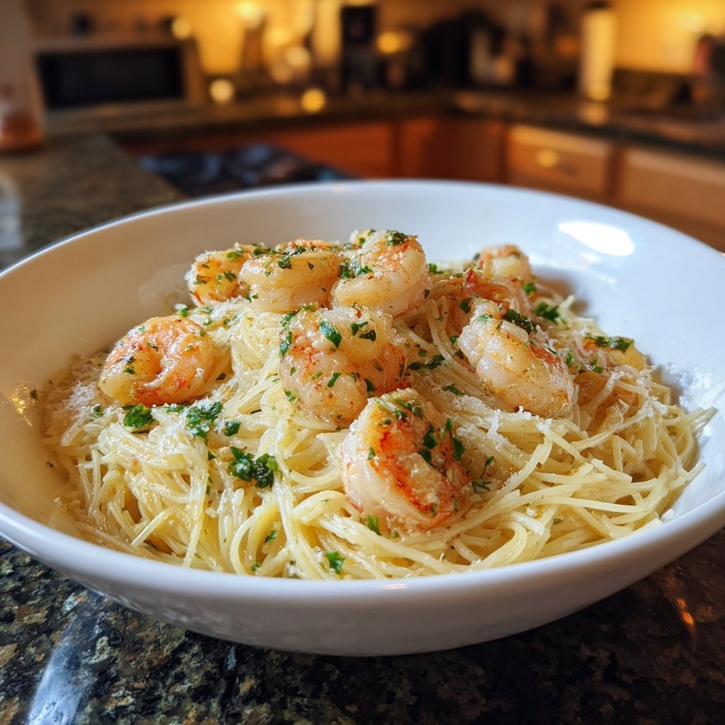 Angel Hair Pasta With Garlic Shrimp